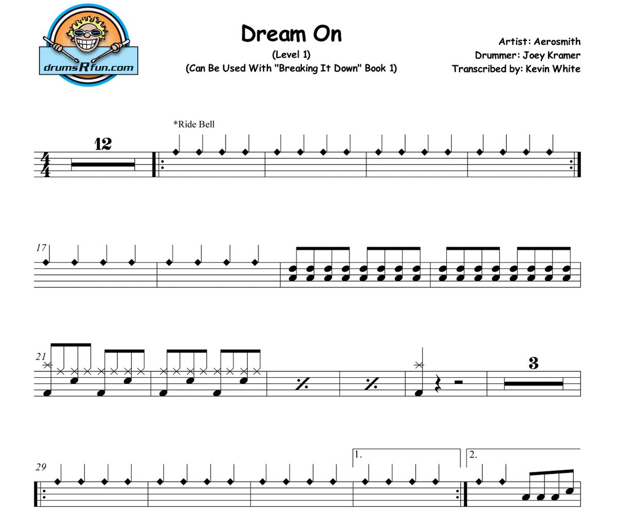 Aerosmith, Dream On Drum Transcription Level 1